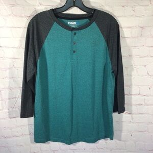 Tony Hawk Teal and Gray 3/4 Length Sleeve Henley - Size Medium